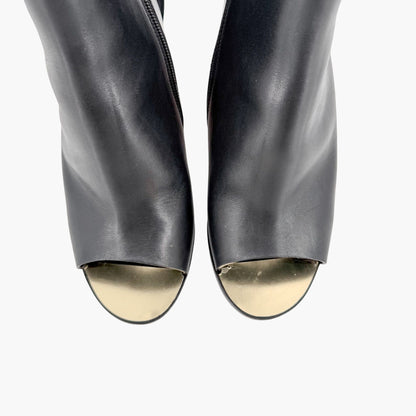 Chanel Peep Toe Wedge Booties Black Size 39