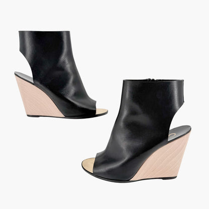 Chanel Peep Toe Wedge Booties Black Size 39