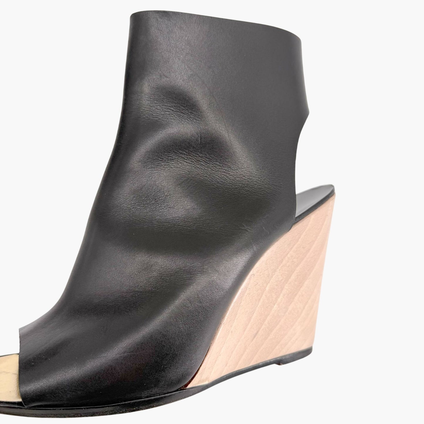 Chanel Peep Toe Wedge Booties Black Size 39