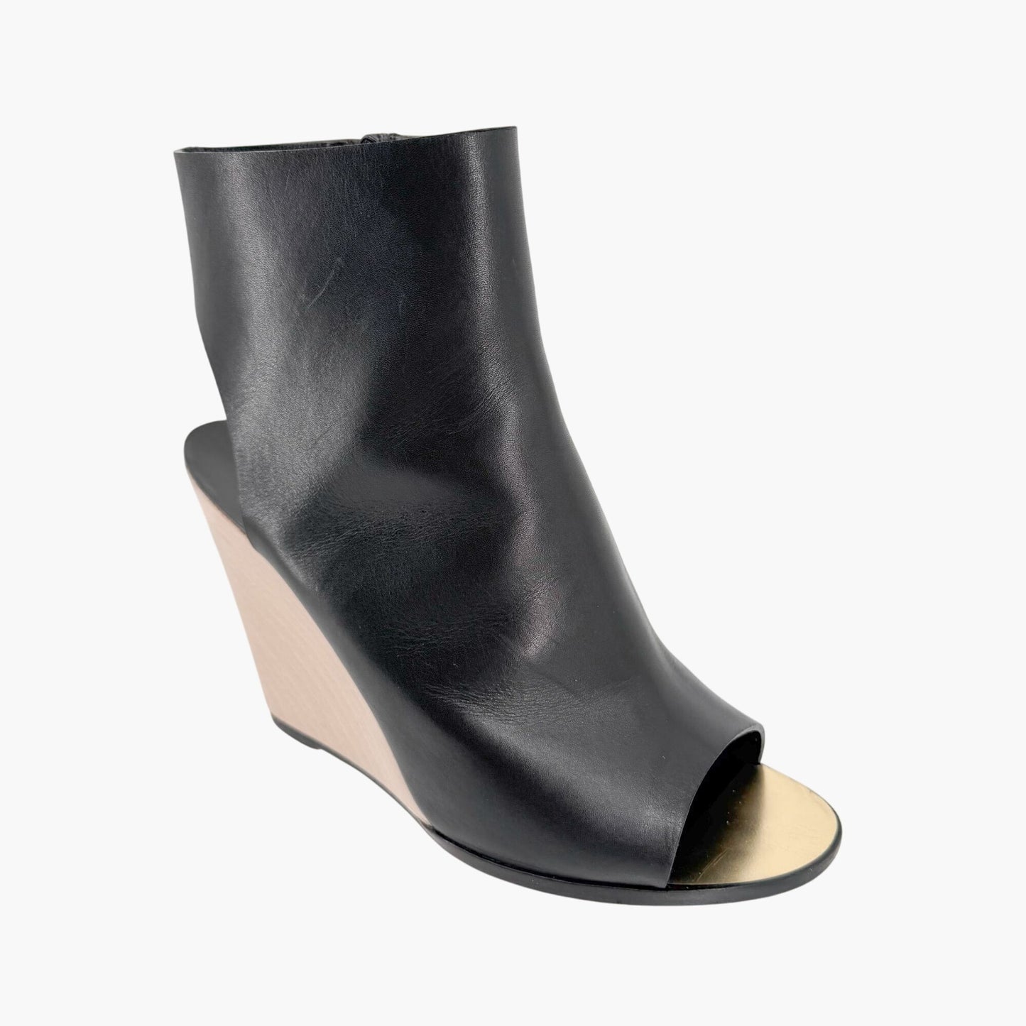 Chanel Peep Toe Wedge Booties Black Size 39