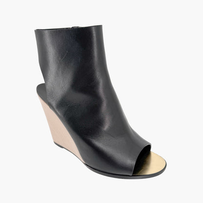 Chanel Peep Toe Wedge Booties Black Size 39