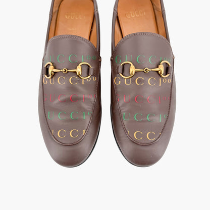 Gucci Brixton Horsebit Loafers in Brown Logo Leather – Size 37.5