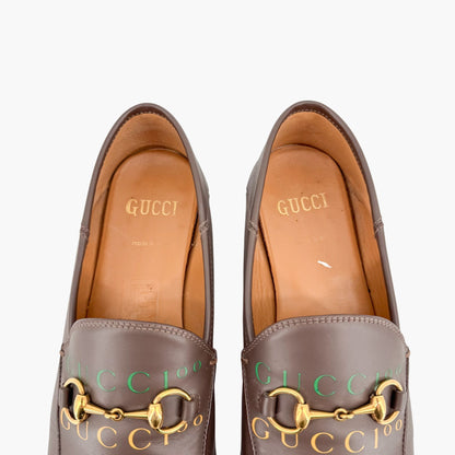 Gucci Brixton Horsebit Loafers in Brown Logo Leather – Size 37.5