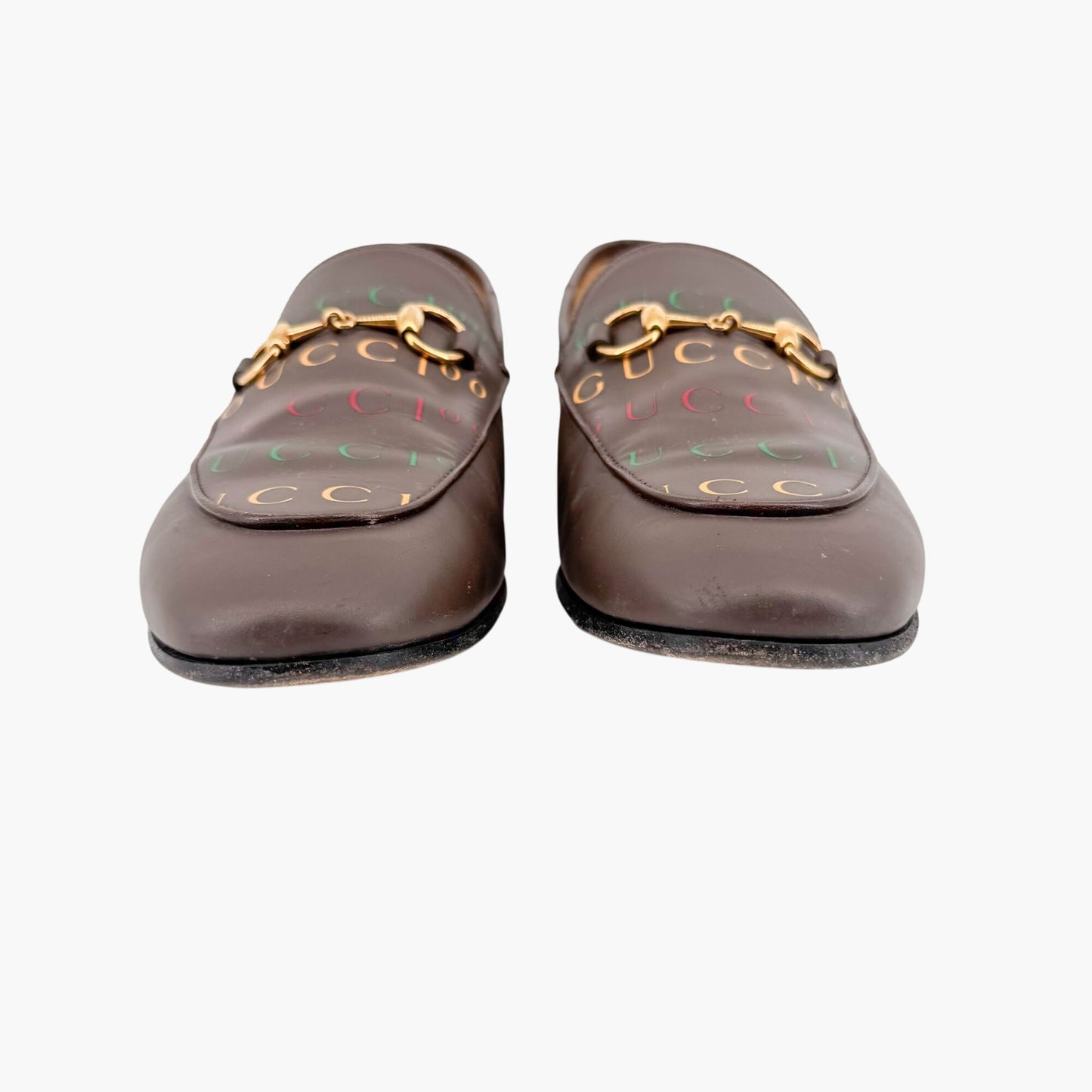 Gucci Brixton Horsebit Loafers in Brown Logo Leather – Size 37.5