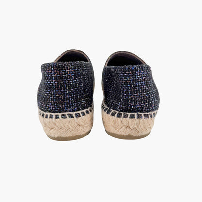 Chanel CC Cap Toe Espadrilles Metallic Navy Tweed Size 39