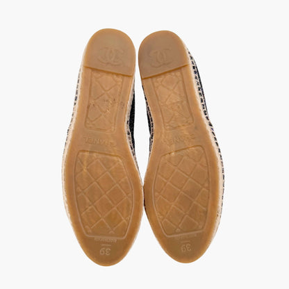 Chanel CC Cap Toe Espadrilles Metallic Navy Tweed Size 39