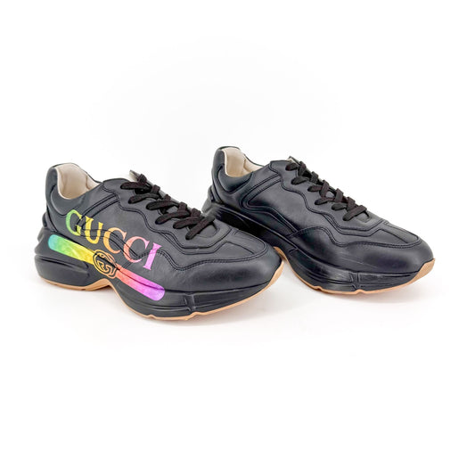 Gucci Rhyton Rainbow Logo Sneakers Black Size 37.5