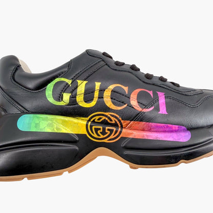 Gucci Rhyton Rainbow Logo Sneakers Black Size 37.5