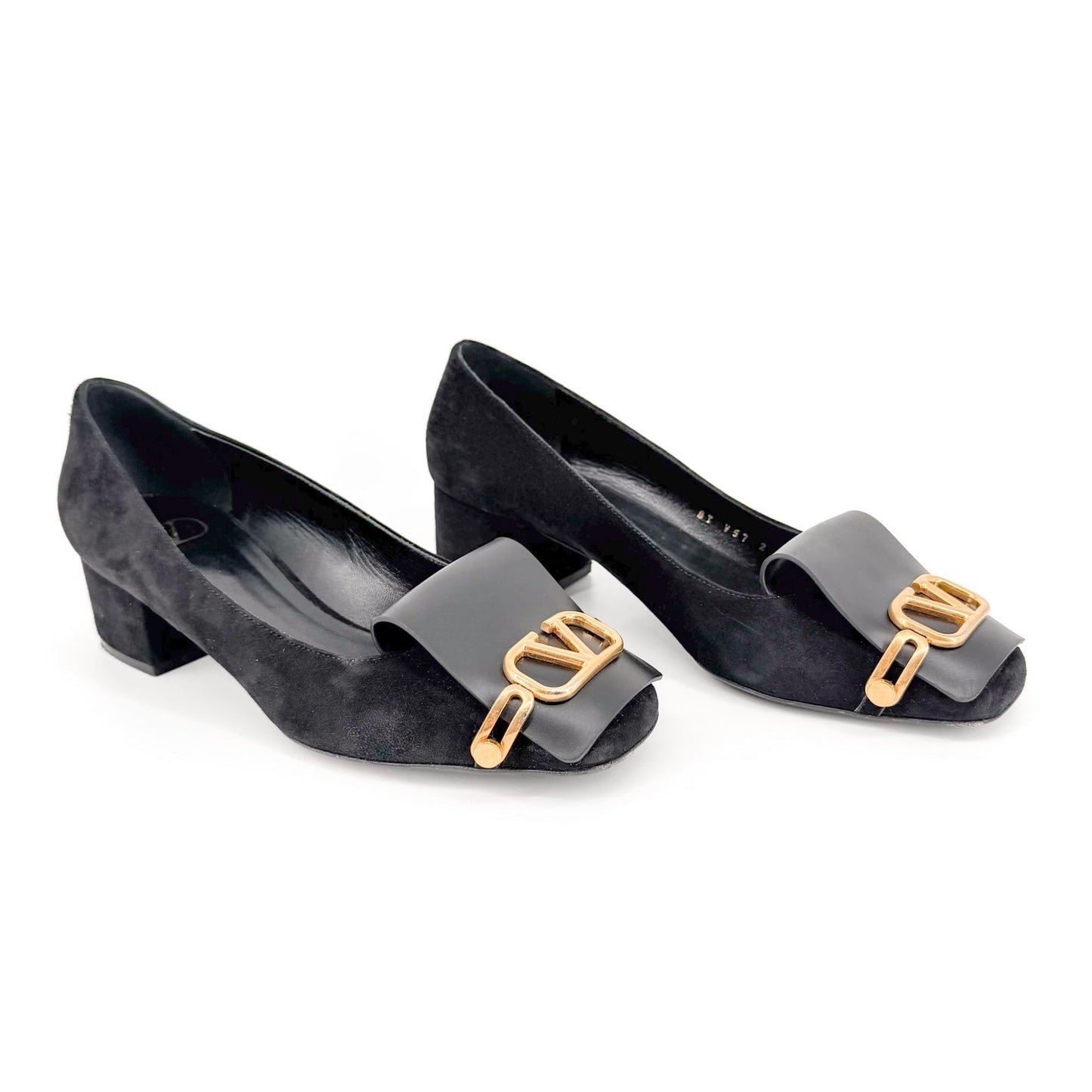 Valentino Garavani VLogo Fold Over Pumps Black Suede Size 39.5