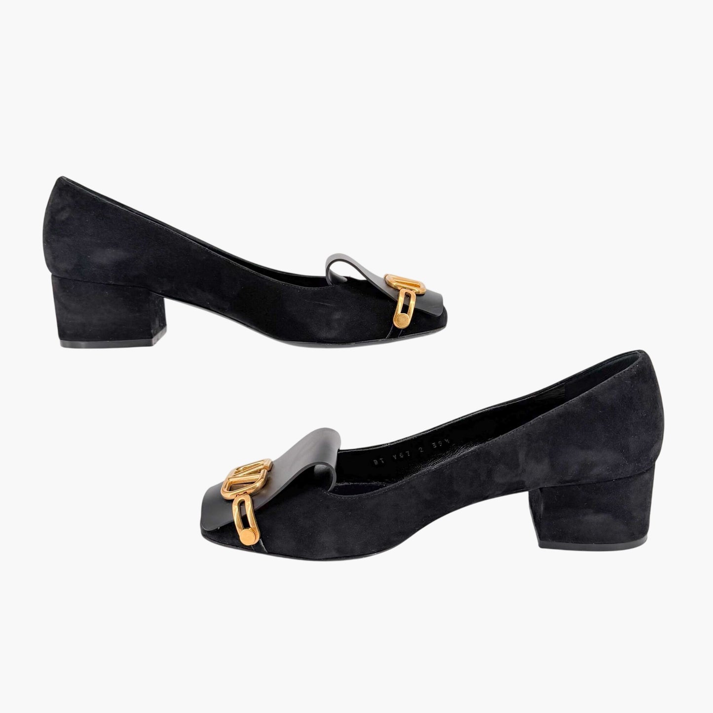 Valentino Garavani VLogo Fold Over Pumps Black Suede Size 39.5