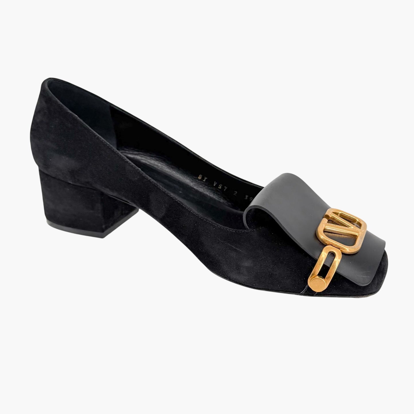 Valentino Garavani VLogo Fold Over Pumps Black Suede Size 39.5