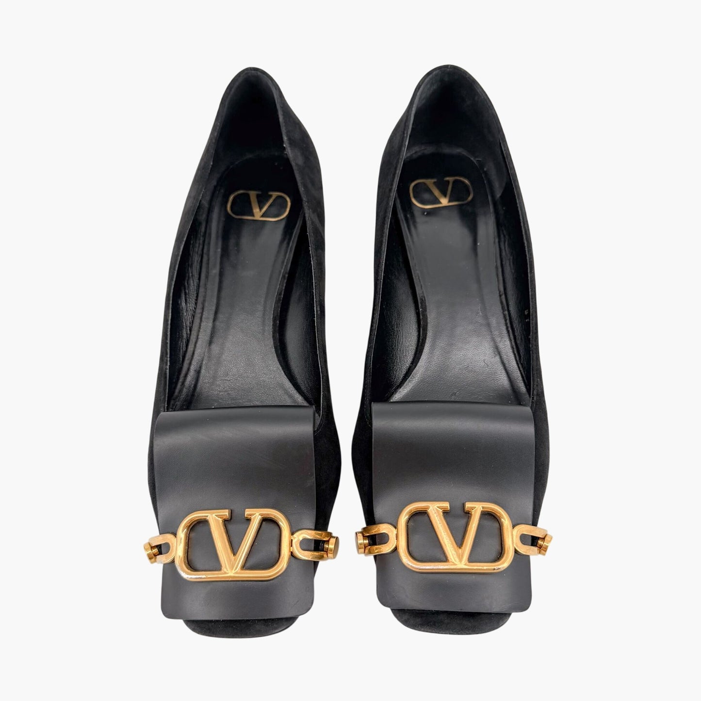 Valentino Garavani VLogo Fold Over Pumps Black Suede Size 39.5