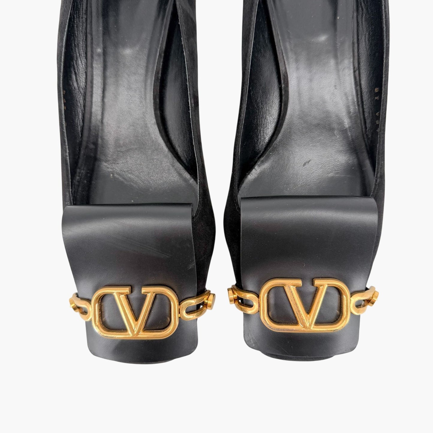 Valentino Garavani VLogo Fold Over Pumps Black Suede Size 39.5