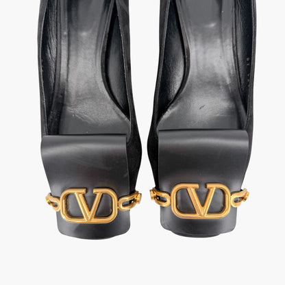 Valentino Garavani VLogo Fold Over Pumps Black Suede Size 39.5
