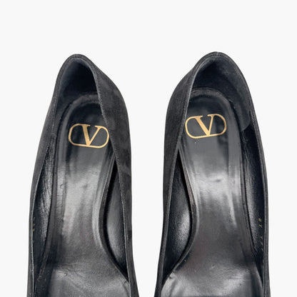 Valentino Garavani VLogo Fold Over Pumps Black Suede Size 39.5