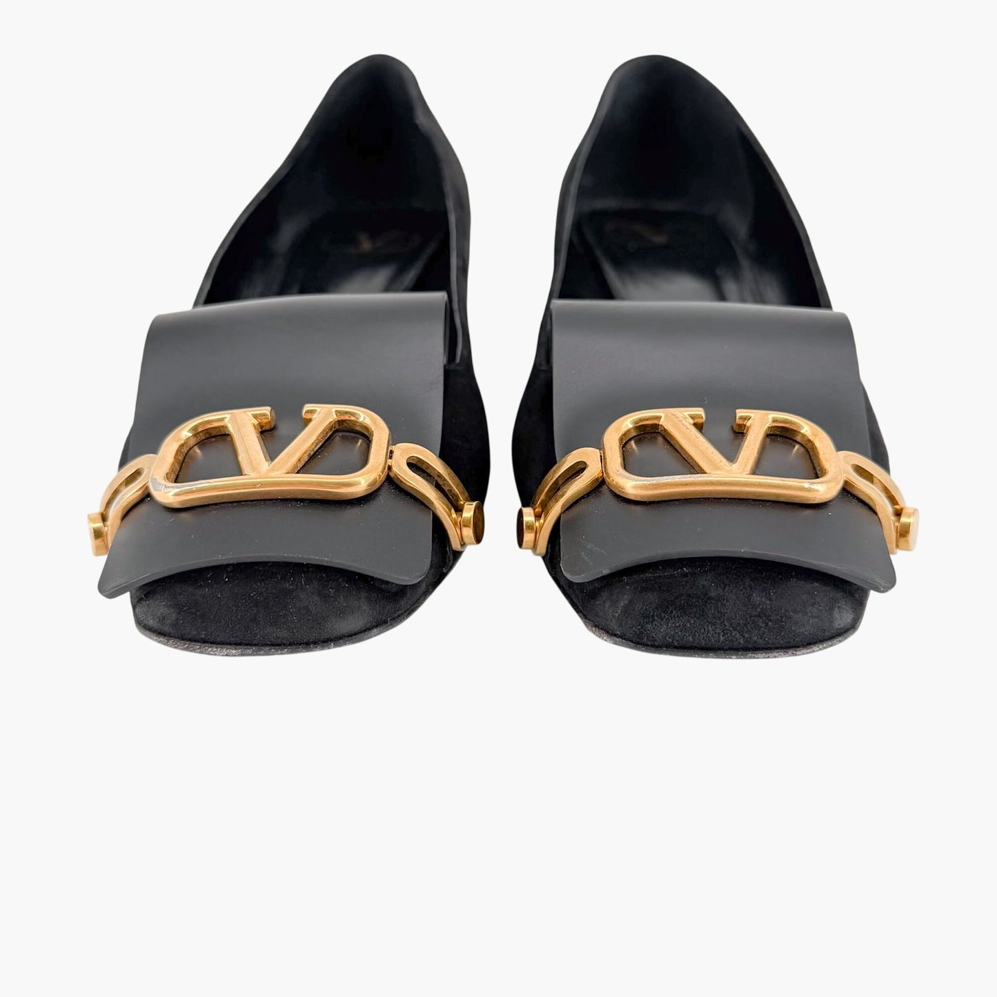 Valentino Garavani VLogo Fold Over Pumps Black Suede Size 39.5