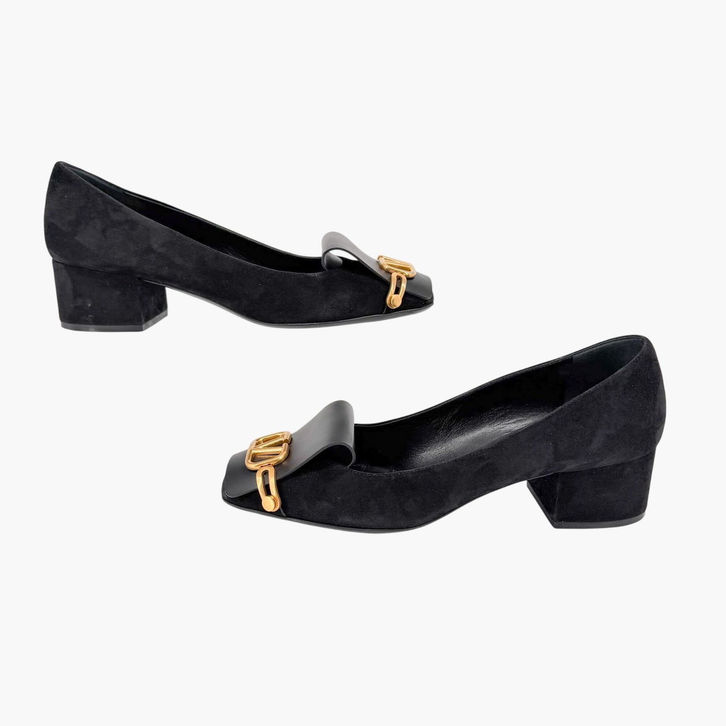 Valentino Garavani VLogo Fold Over Pumps Black Suede Size 39.5