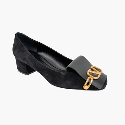 Valentino Garavani VLogo Fold Over Pumps Black Suede Size 39.5