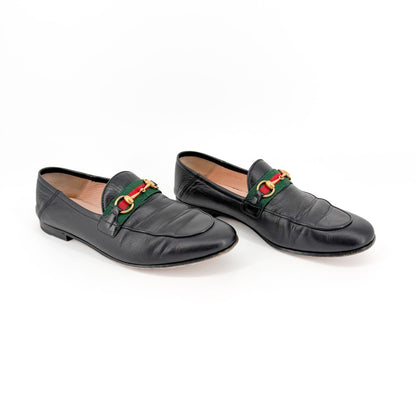 Gucci Brixton Horsebit Loafers Black Web Stripe Size 38.5