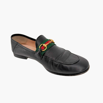 Gucci Brixton Horsebit Loafers Black Web Stripe Size 38.5