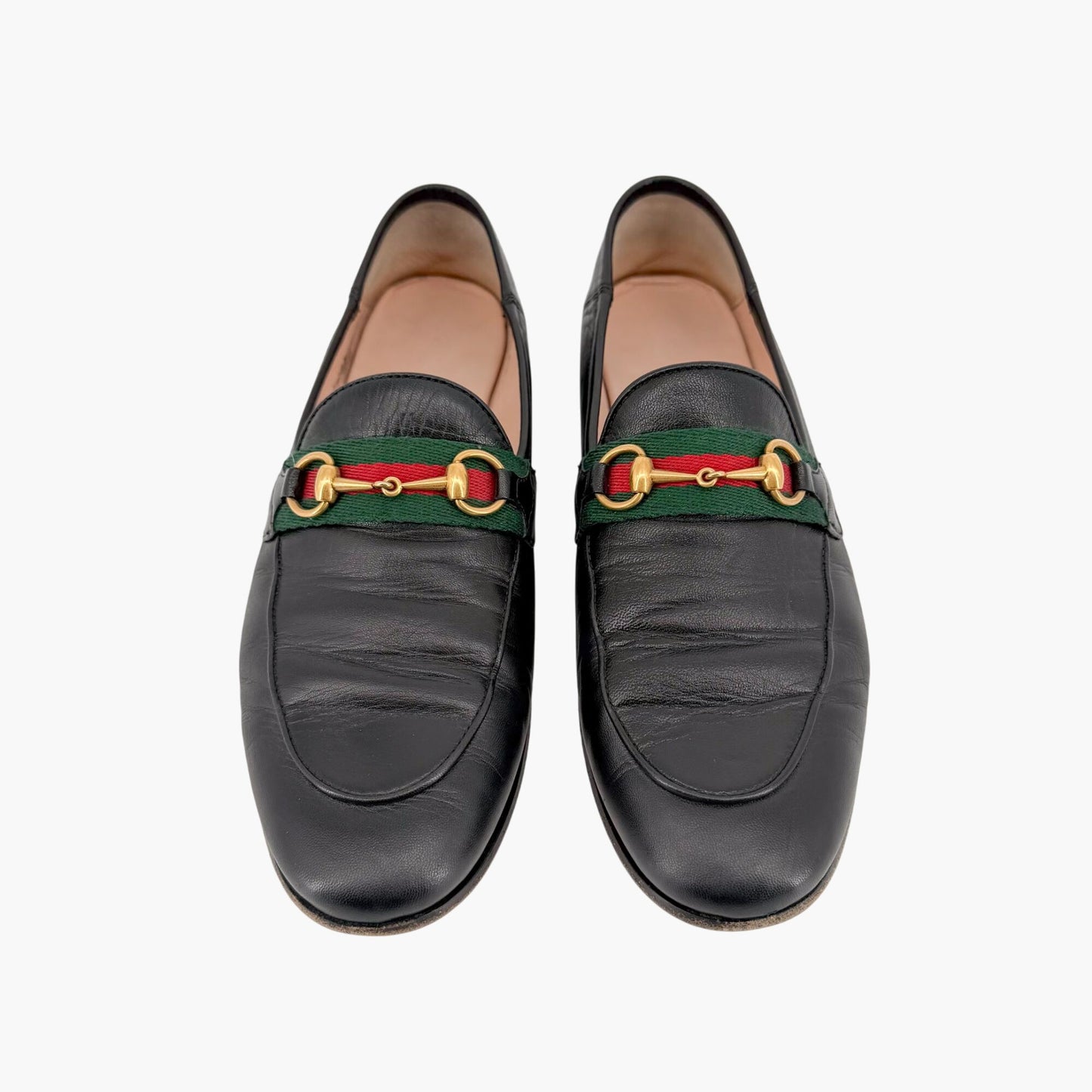 Gucci Brixton Horsebit Loafers Black Web Stripe Size 38.5