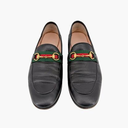 Gucci Brixton Horsebit Loafers Black Web Stripe Size 38.5