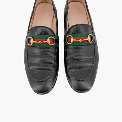 Gucci Brixton Horsebit Loafers Black Web Stripe Size 38.5