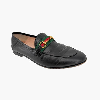 Gucci Brixton Horsebit Loafers Black Web Stripe Size 38.5