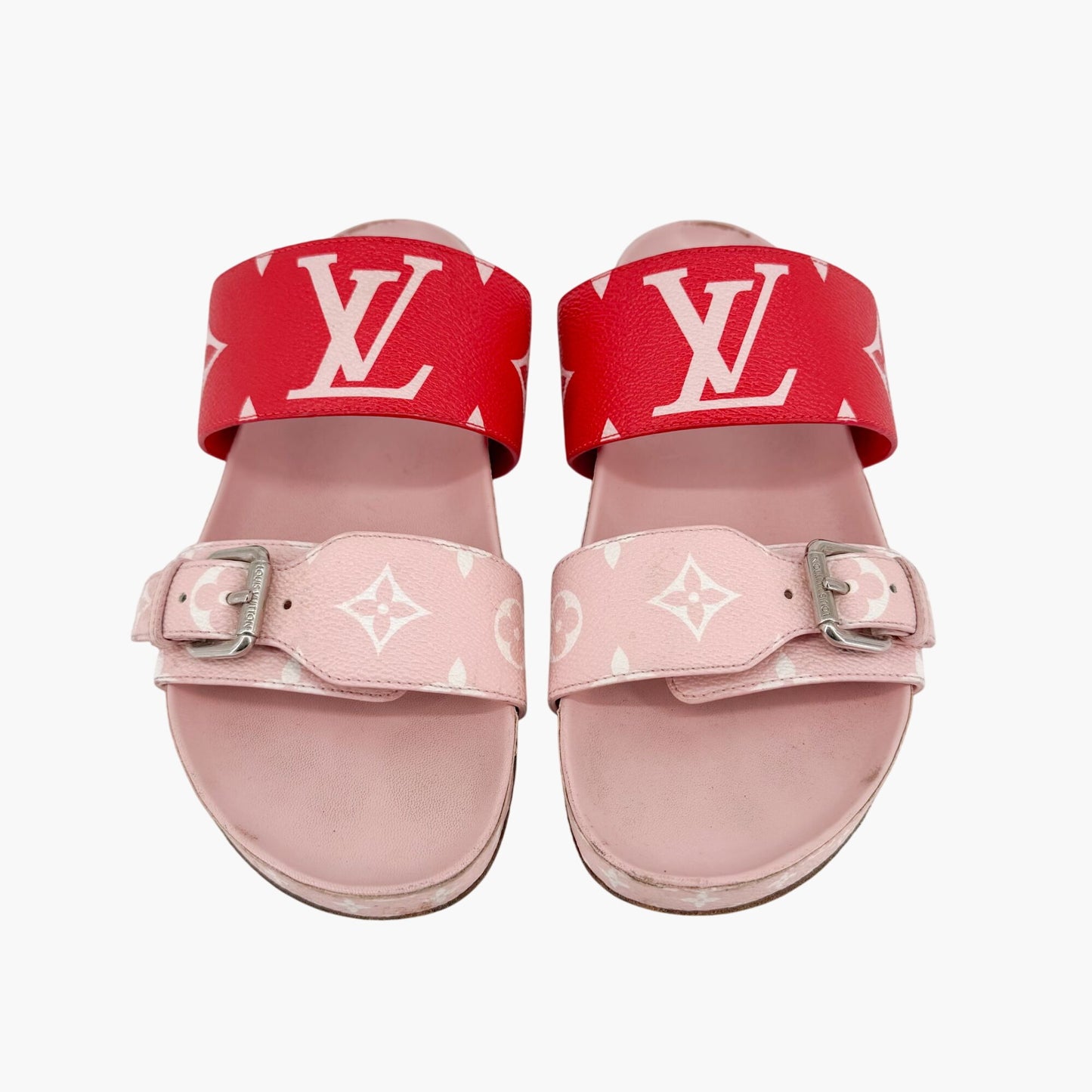 Louis Vuitton Bom Dia Pink Red Monogram Slide Sandals Size 38