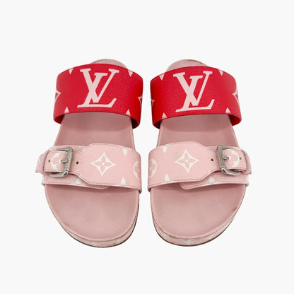 Louis Vuitton Bom Dia Pink Red Monogram Slide Sandals Size 38