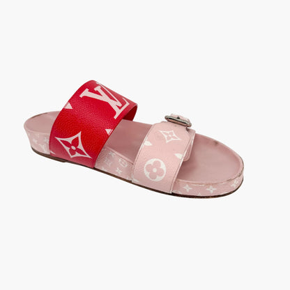 Louis Vuitton Bom Dia Pink Red Monogram Slide Sandals Size 38