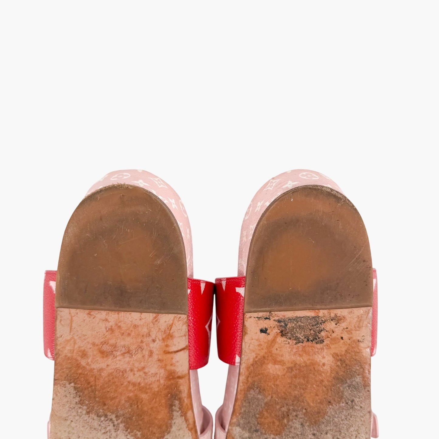 Louis Vuitton Bom Dia Pink Red Monogram Slide Sandals Size 38