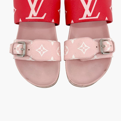 Louis Vuitton Bom Dia Pink Red Monogram Slide Sandals Size 38