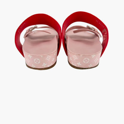 Louis Vuitton Bom Dia Pink Red Monogram Slide Sandals Size 38
