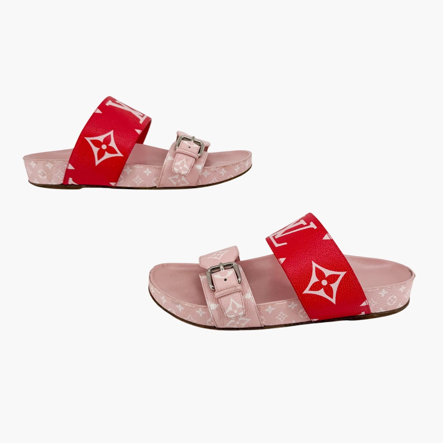 Louis Vuitton Bom Dia Pink Red Monogram Slide Sandals Size 38
