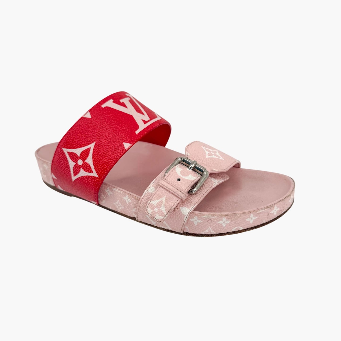 Louis Vuitton Bom Dia Pink Red Monogram Slide Sandals Size 38