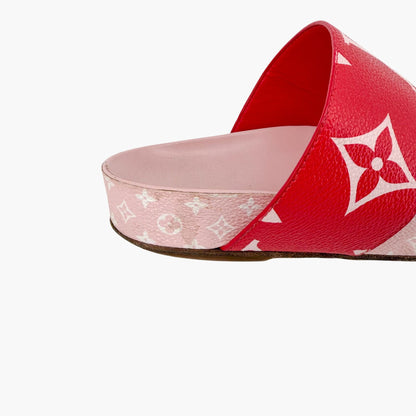 Louis Vuitton Bom Dia Pink Red Monogram Slide Sandals Size 38