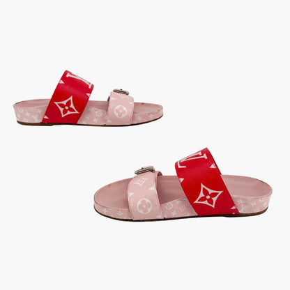 Louis Vuitton Bom Dia Pink Red Monogram Slide Sandals Size 38