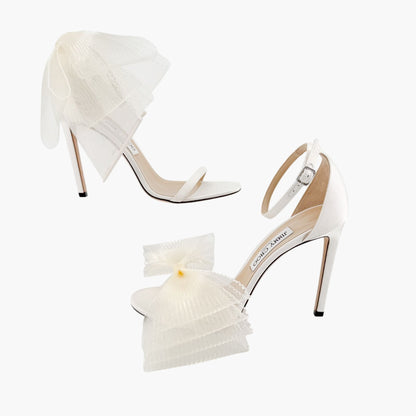 Jimmy Choo Aveline 100 Bow Sandals in Ivory Size 39.5