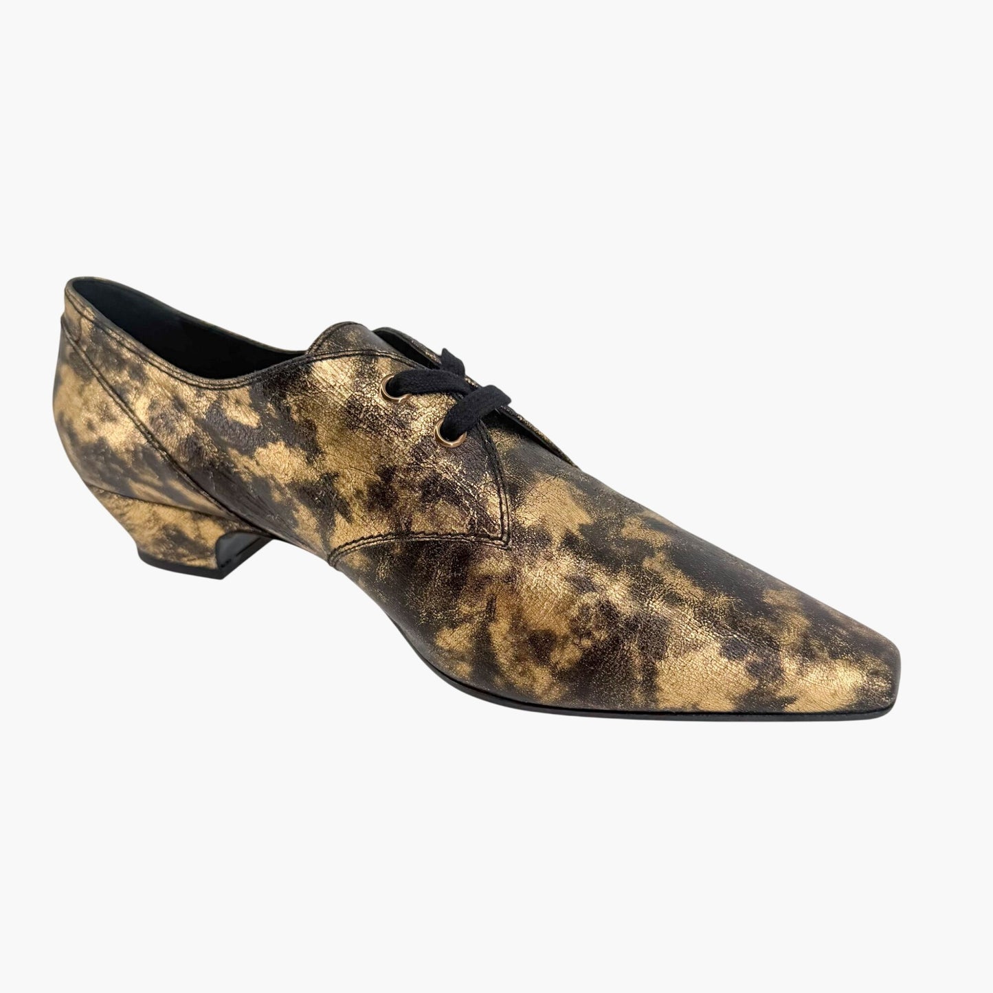 Chanel Pointed CC Oxford Shoes in Metallic Gold Leather Size 42