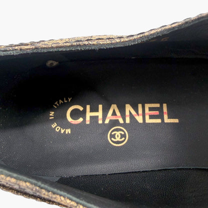 Chanel Pointed CC Oxford Shoes in Metallic Gold Leather Size 42