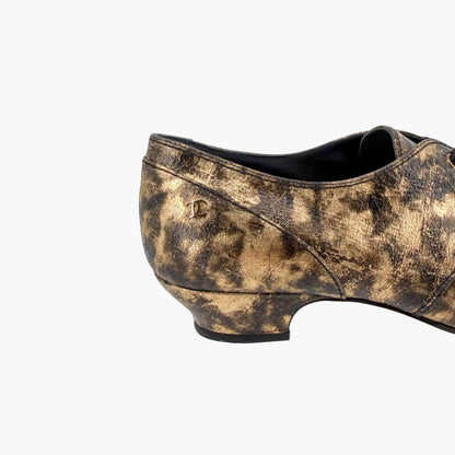 Chanel Pointed CC Oxford Shoes in Metallic Gold Leather Size 42