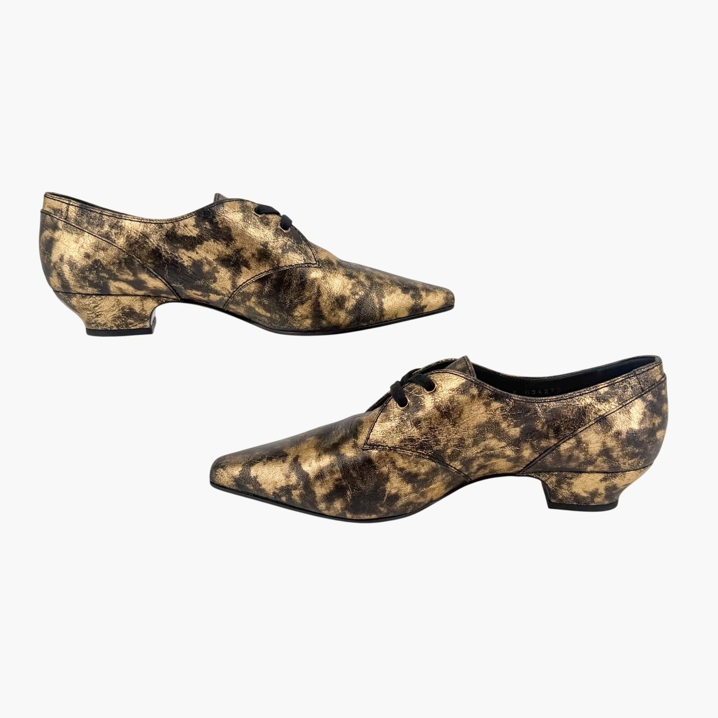 Chanel Pointed CC Oxford Shoes in Metallic Gold Leather Size 42