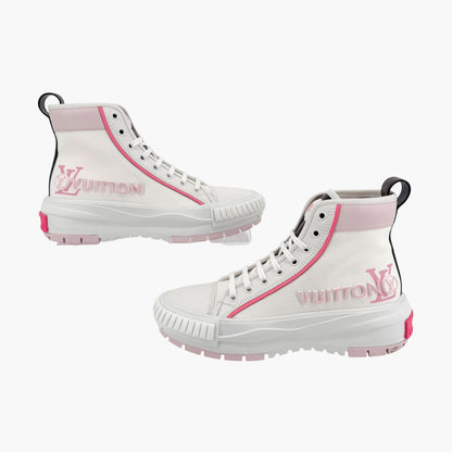 Louis Vuitton Squad Sneaker Boots in White Canvas with Pink Sole – Size 38