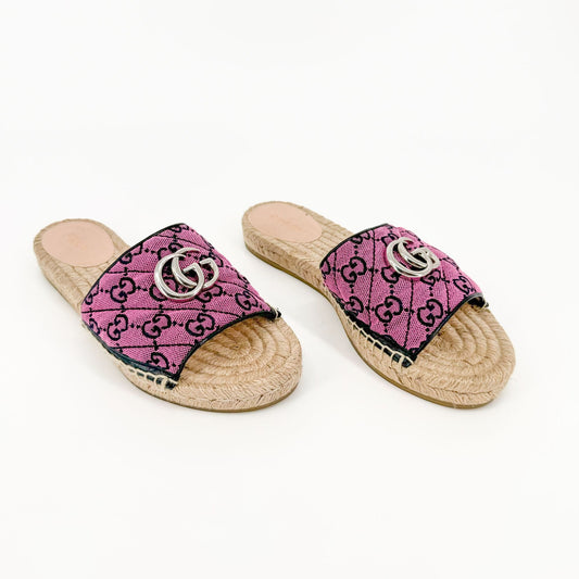 Gucci GG Espadrille Mule Sandals in Pink GG Canvas Size 37.5