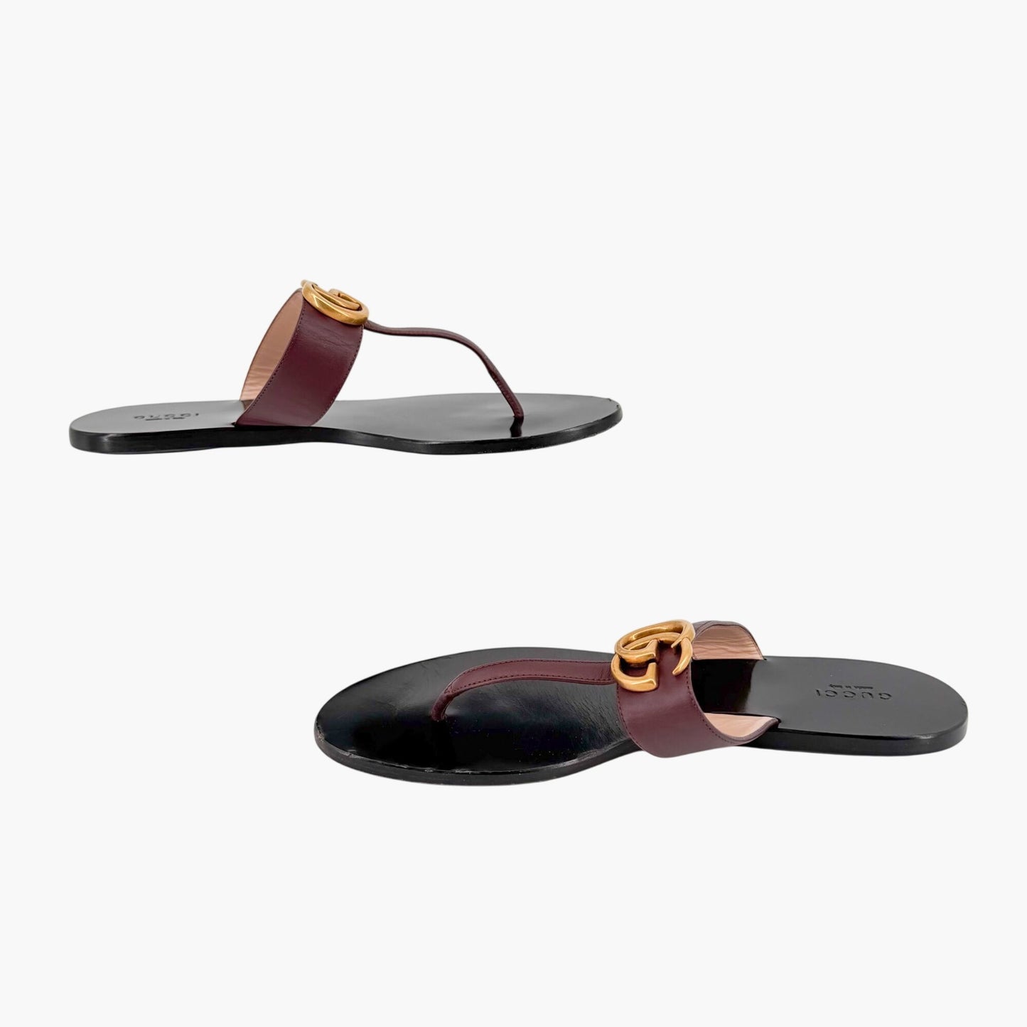 Gucci GG Marmont Thong Sandals in Brown Leather Size 40