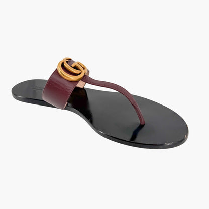 Gucci GG Marmont Thong Sandals in Brown Leather Size 40