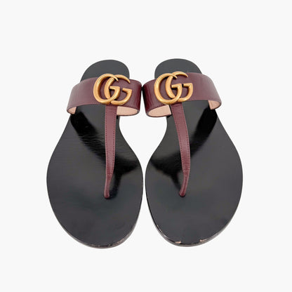 Gucci GG Marmont Thong Sandals in Brown Leather Size 40