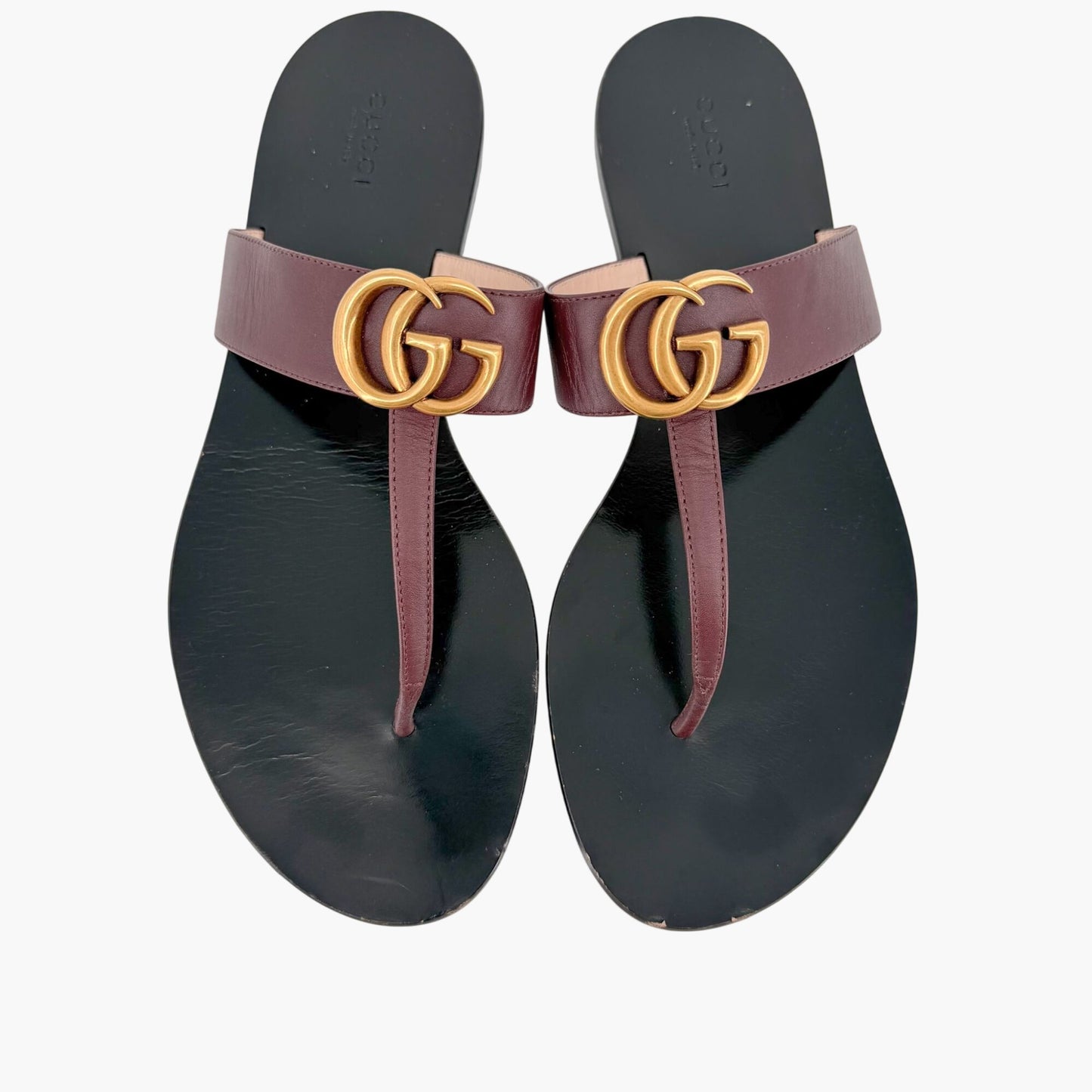 Gucci GG Marmont Thong Sandals in Brown Leather Size 40