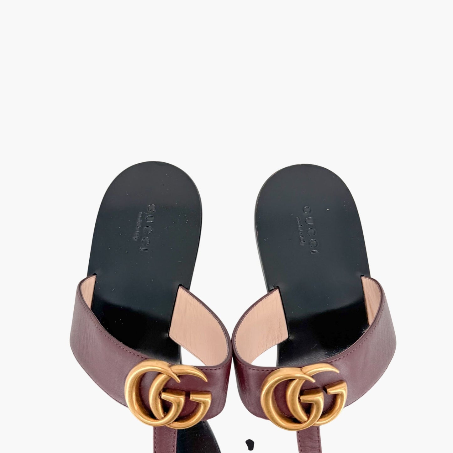 Gucci GG Marmont Thong Sandals in Brown Leather Size 40